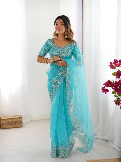 Exquisite Heavy Organza Silk Saree with Sequin Embroidery