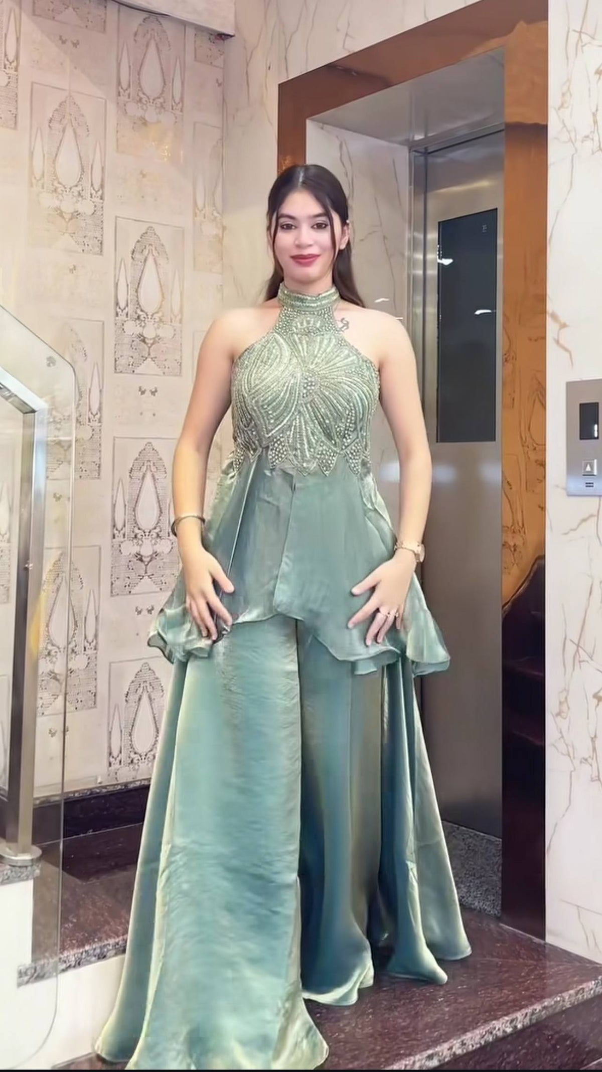 Exquisite Fandy Silk Handcrafted Sharara Set