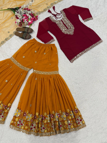 Exquisite Faux Georgette Embroidered Sharara Set