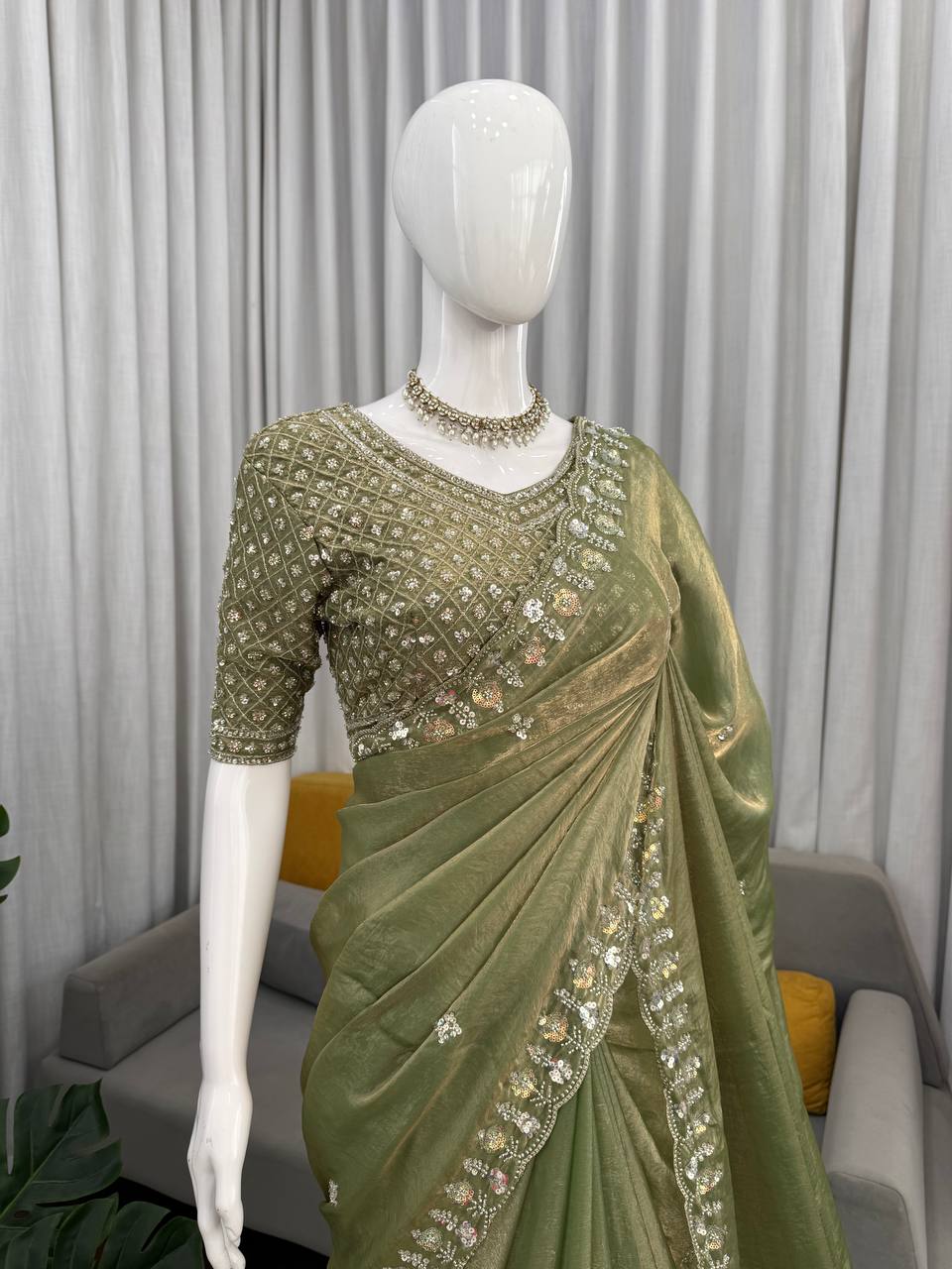 Exquisite Fendy Silk Saree with Heavy Beadwork