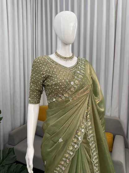 Exquisite Fendy Silk Saree with Heavy Beadwork