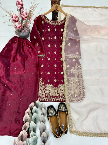 Exquisite GMY Silk Salwar Suit with Handcrafted Details