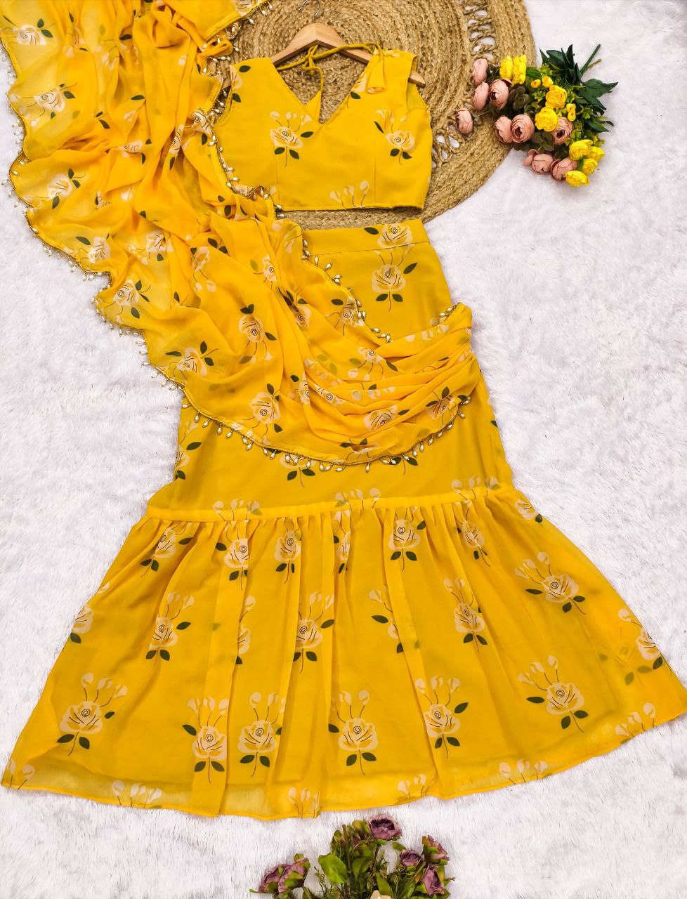 Lehenga Saree | Soft Georgette with Digital Floral Print