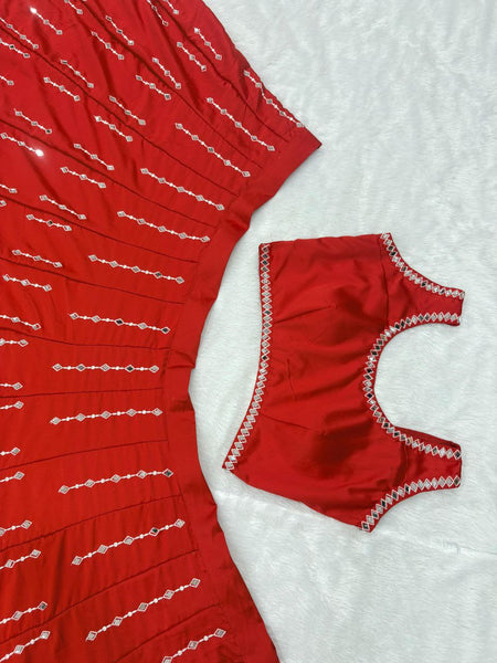 Exquisite Malai Satin Silk Embroidered Lehenga Choli with Real Mirror Work