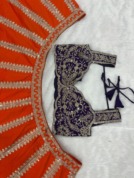 Premium Two-Tone Silk Lehenga Choli with Heavy Embroidery & Sequins Work - Semi-Stitched Ethnic Wear