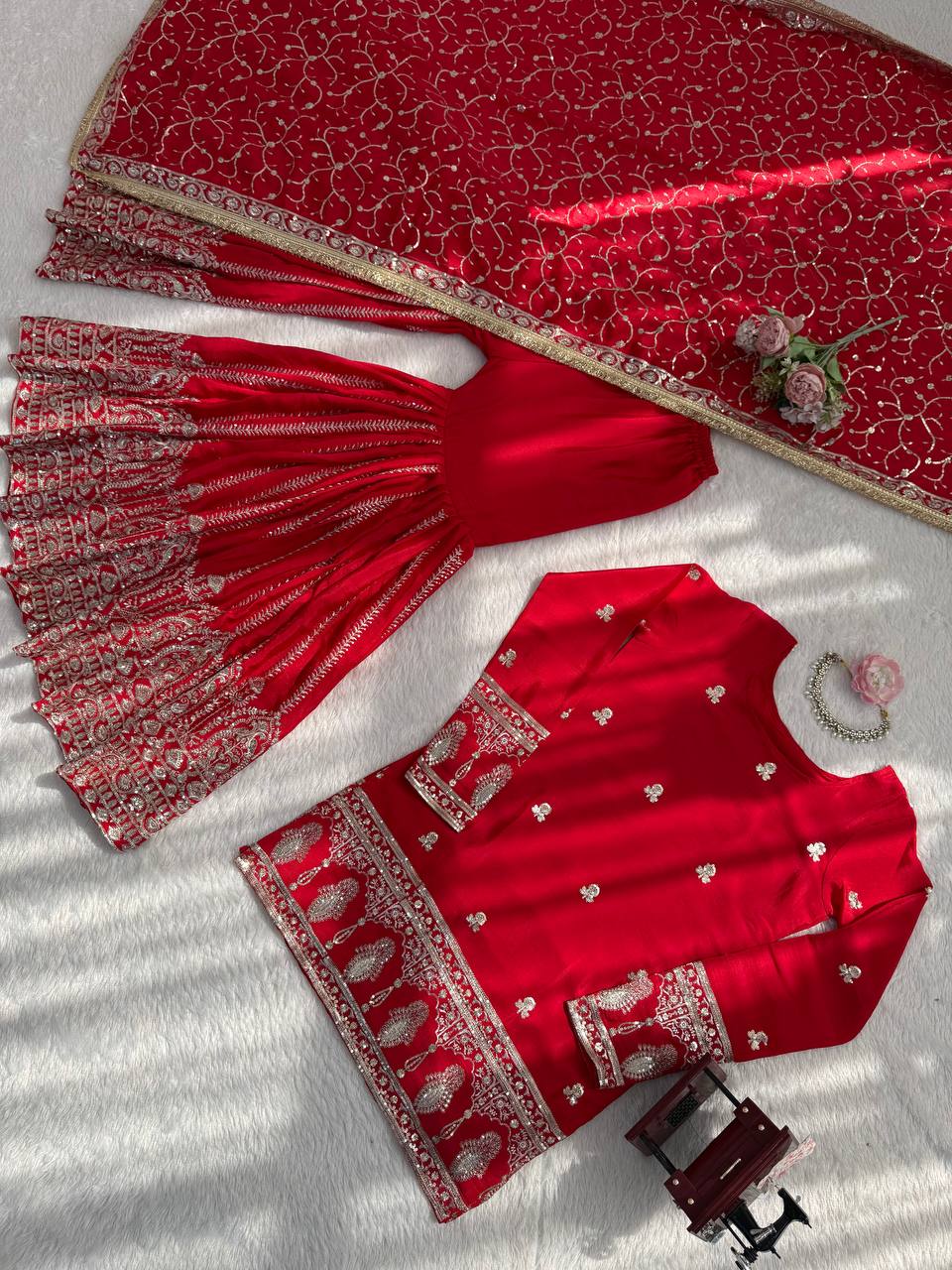 Embroidered Chinon Silk Sharara Set with Sequence Work