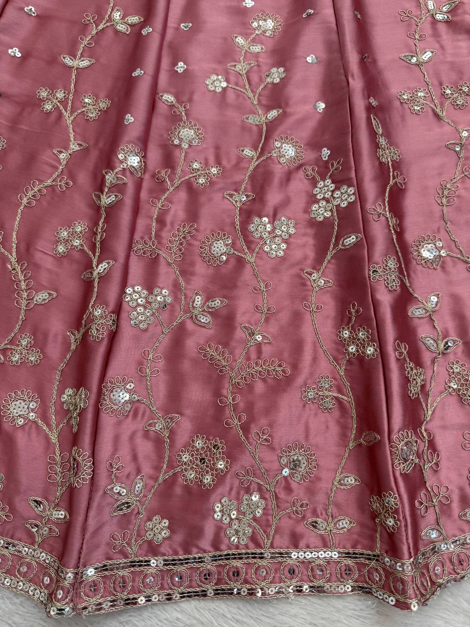 Elegant Japan Satin Lehenga Choli with Coding Dori Sequence Work