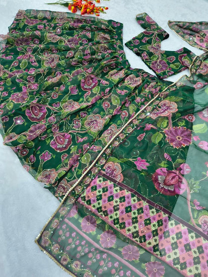 Premium Taby Silk Hand-Worked Lehenga Choli – Digital Floral Print
