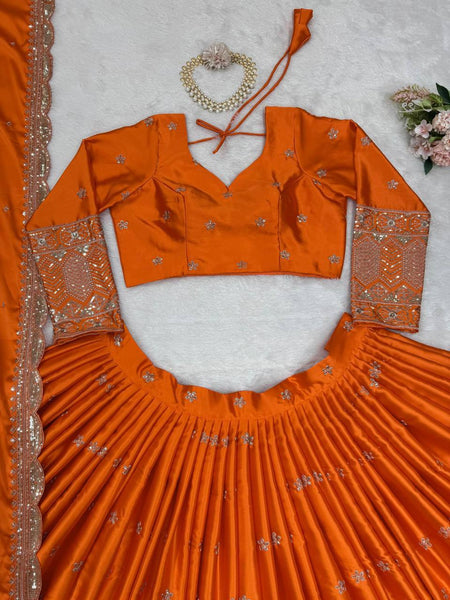 Designer Satin Silk Sequinned Lehenga Choli with Cutwork Dupatta