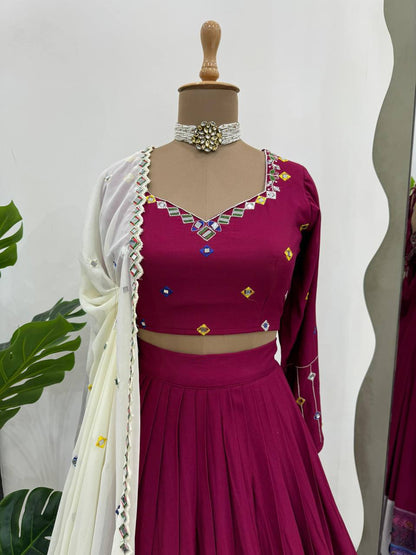 Premium Rayon Digital Print Lehenga Choli with Real Mirror Work