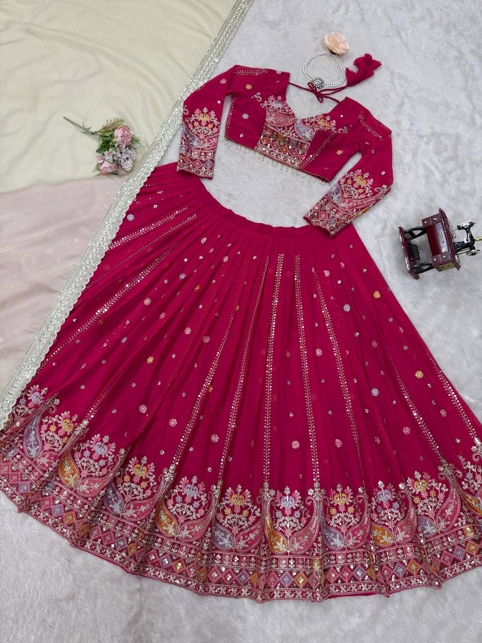 Premium Faux Georgette Lehenga Choli Set with Intricate Embroidery