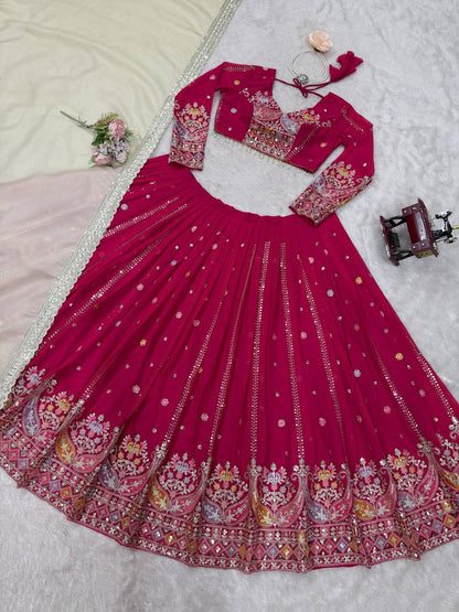 Premium Faux Georgette Lehenga Choli Set with Intricate Embroidery