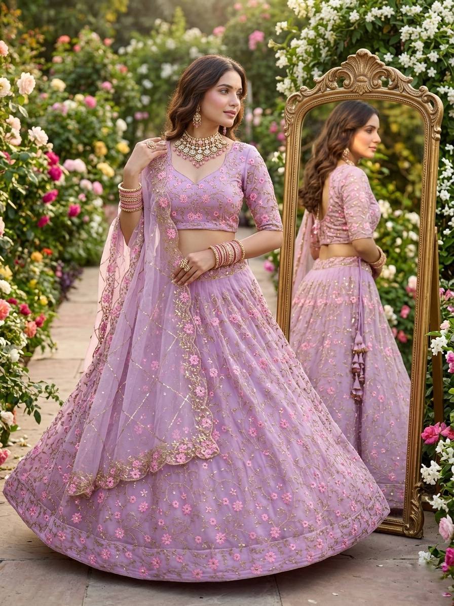 Exquisite Soft Butterfly Net Lehenga Choli with Sequins Embroidery