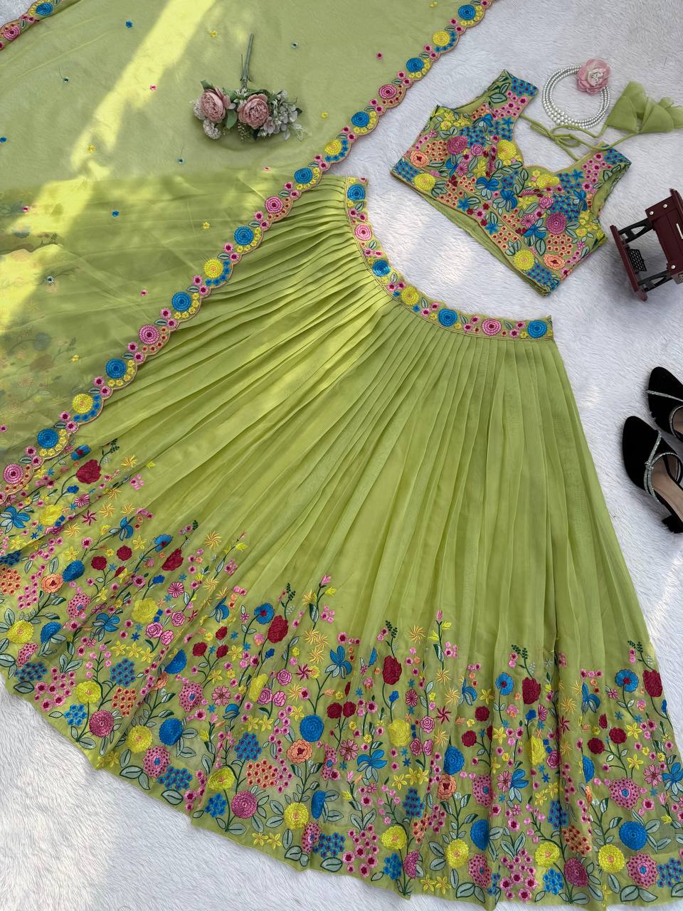Elegant Tabby Organza Silk Lehenga Choli with Sequence Embroidery