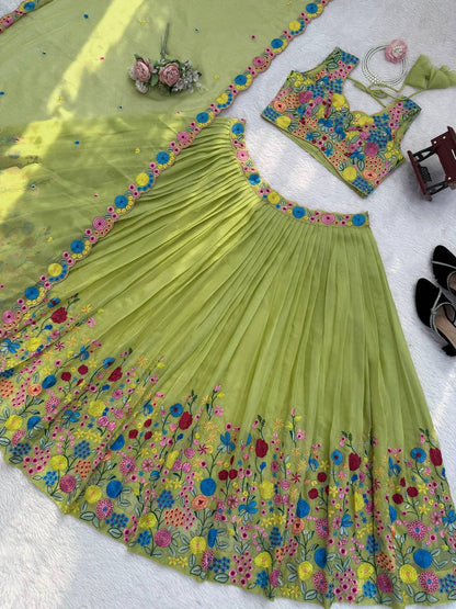 Elegant Tabby Organza Silk Lehenga Choli with Sequence Embroidery
