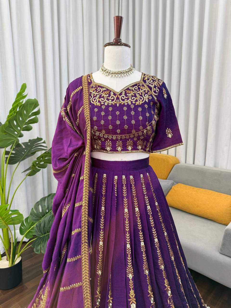 Elegant Vichitra Silk Lehenga Choli with Sequence Embroidery