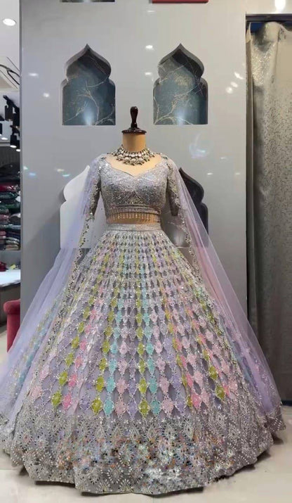 Premium Butterfly Net Lehenga Choli with Real Mirror Sequins Work