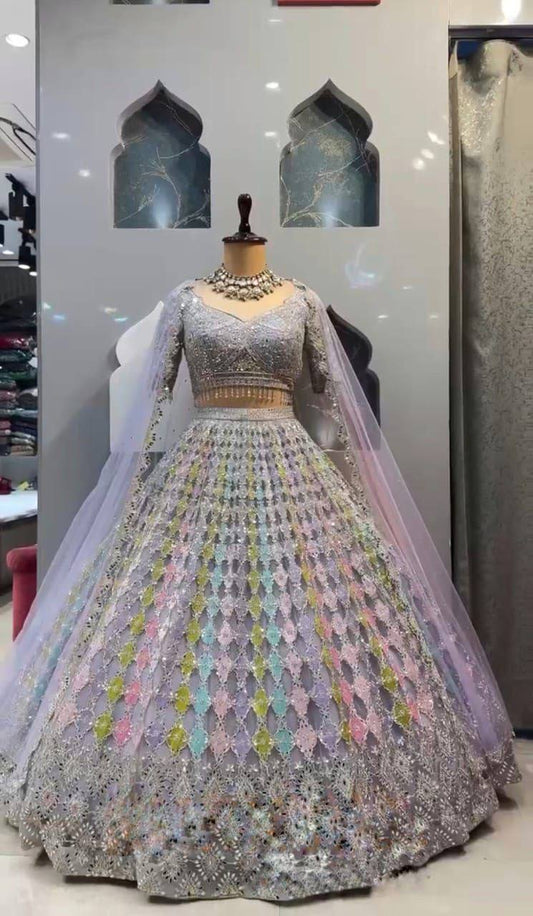 Premium Butterfly Net Lehenga Choli with Real Mirror Sequins Work