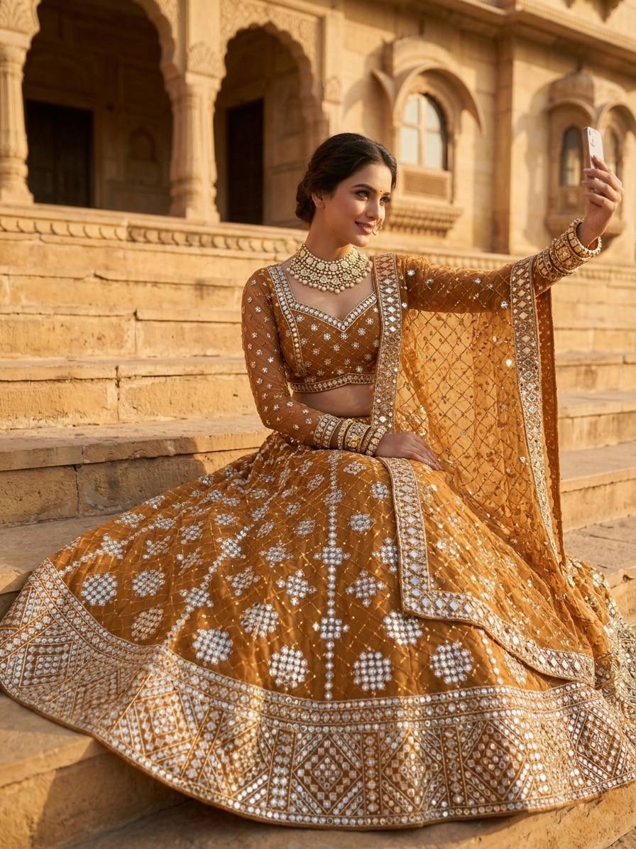 Premium Faux Georgette Real Mirror Work Lehenga Choli