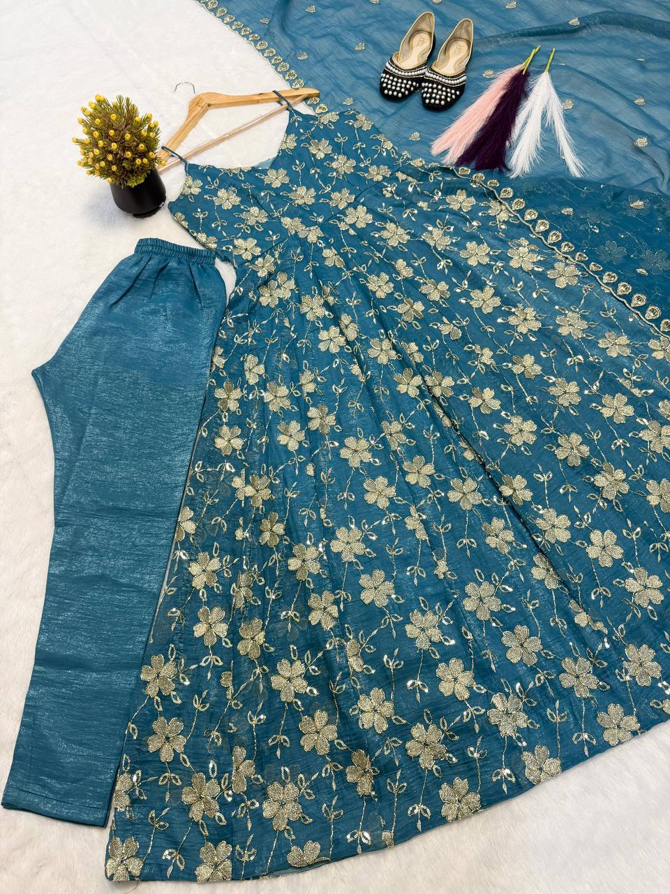 Premium Heavy Crushi Silk Anarkali Suit Set