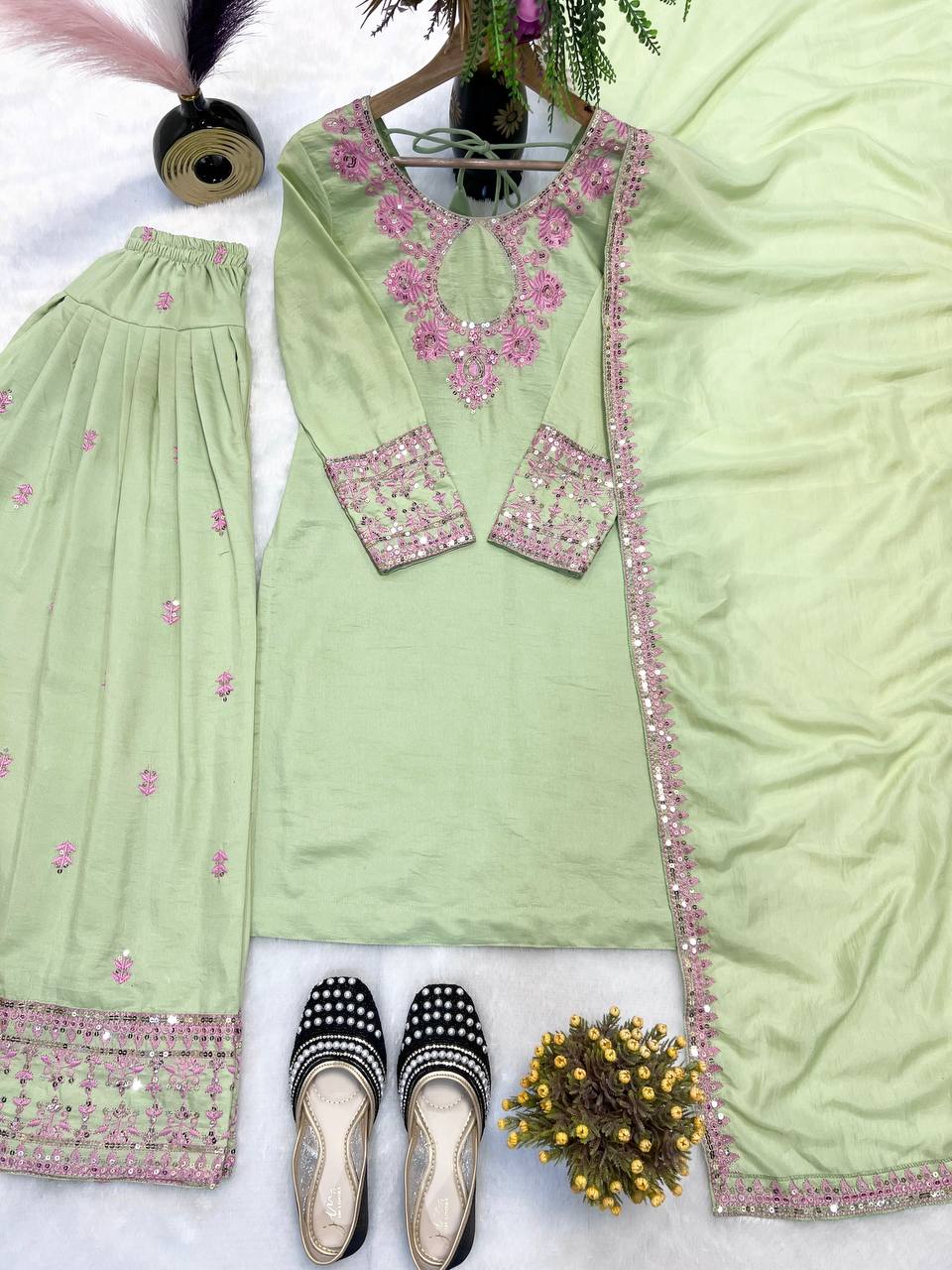 Premium Rayon Cotton Silk Embroidered Farshi Salwar Suit Set