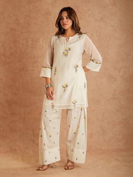 Exquisite Cotton Silk Multi-Needle Embroidered Farshi Salwar Suit
