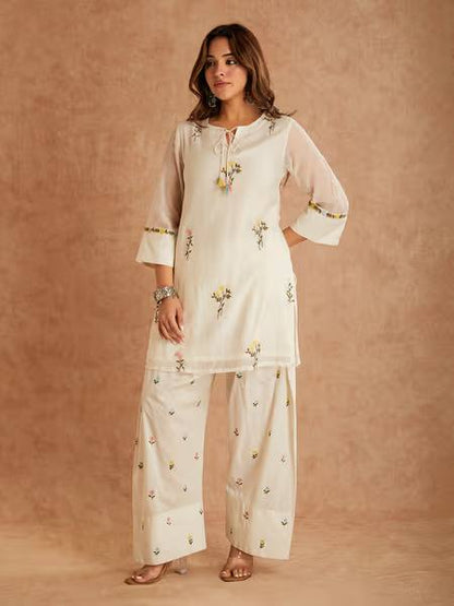 Exquisite Cotton Silk Multi-Needle Embroidered Farshi Salwar Suit