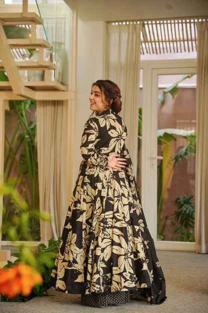 Digital Printed Muslin Cotton Anarkali Suit Set