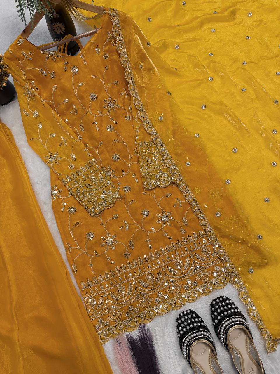 Royal Embroidered Frendy Silk Palazzo Suit Set
