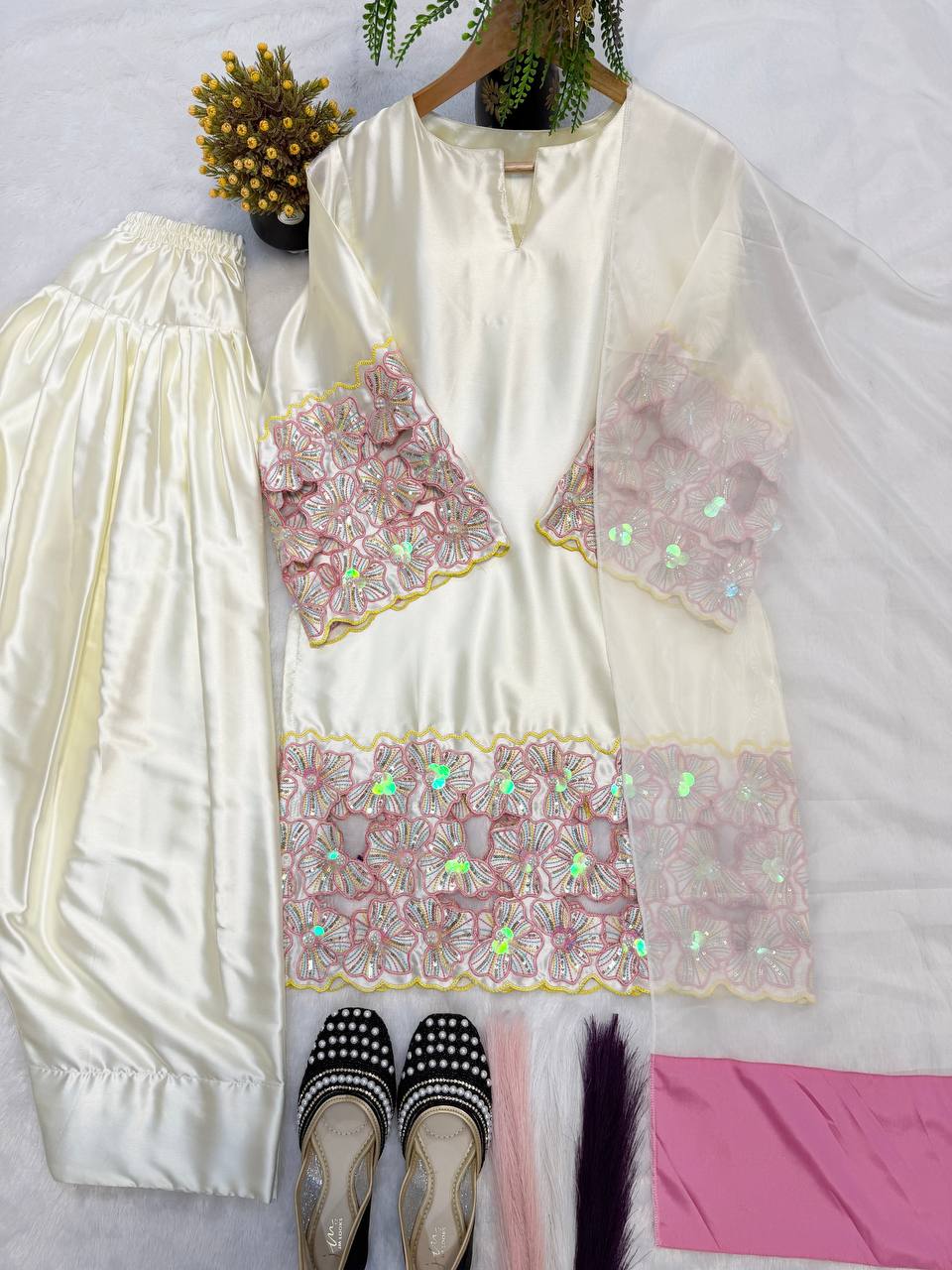 Premium Hand-Embellished Crepe Silk Farshi Suit Set