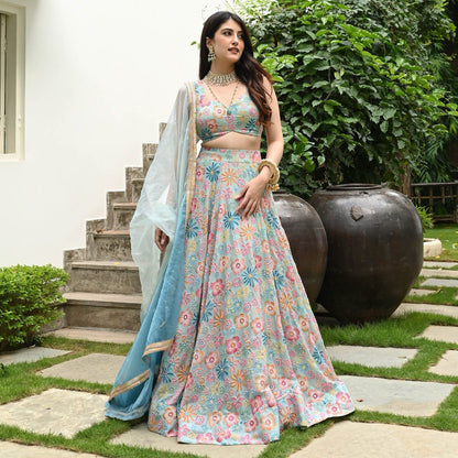 Premium Muslin Silk Multi-Color Digital Print Lehenga Set