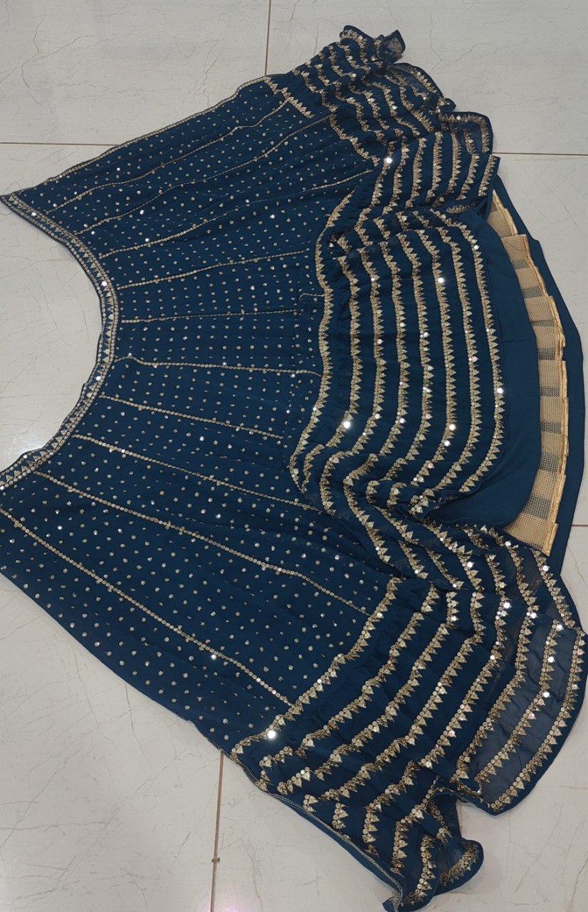 Exquisite Bottle blue Sequence Work Lehenga Set
