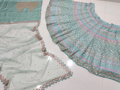 Light Green Organza Silk Lehenga Choli Set