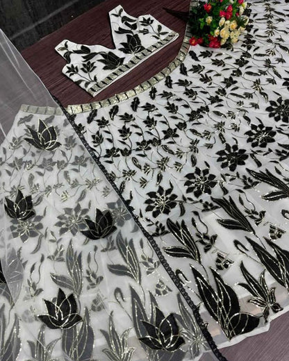 Elegant Black Off-White Faux Georgette Lehenga Choli set