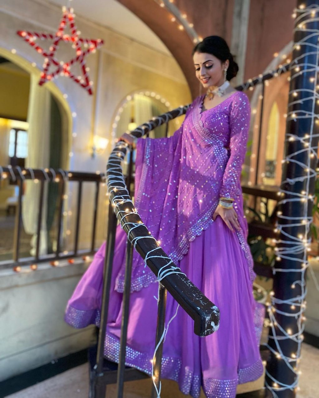 Lavender Faux Georgette Sequin Embroidery Lehenga Choli Set