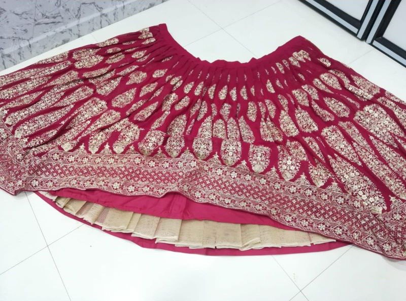 Cherry Red Faux Georgette Lehenga Choli Set