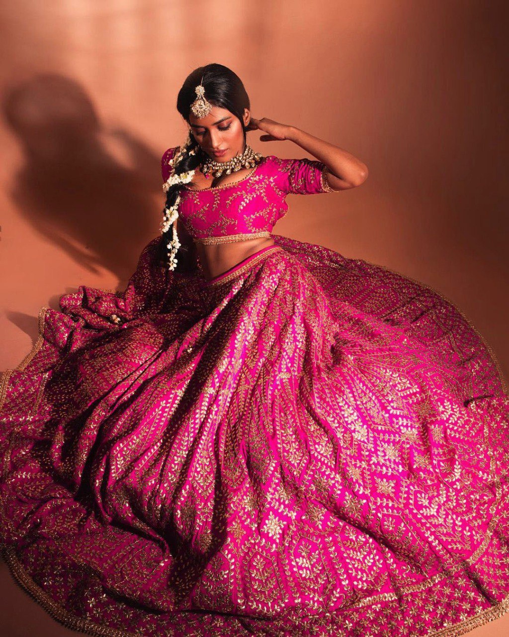 Rani Satin Silk Embroidered Lehenga Choli Set