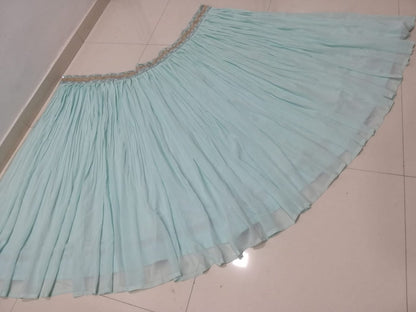 Turquoise Georgette Crush Work Lehenga Set