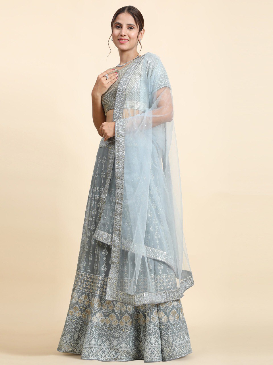 Exquisite Faux Georgette Sequin Embroidered Lehenga Set