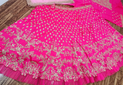 Elegant Taffeta Silk Satin Sequins Embroidered Lehenga Choli Set