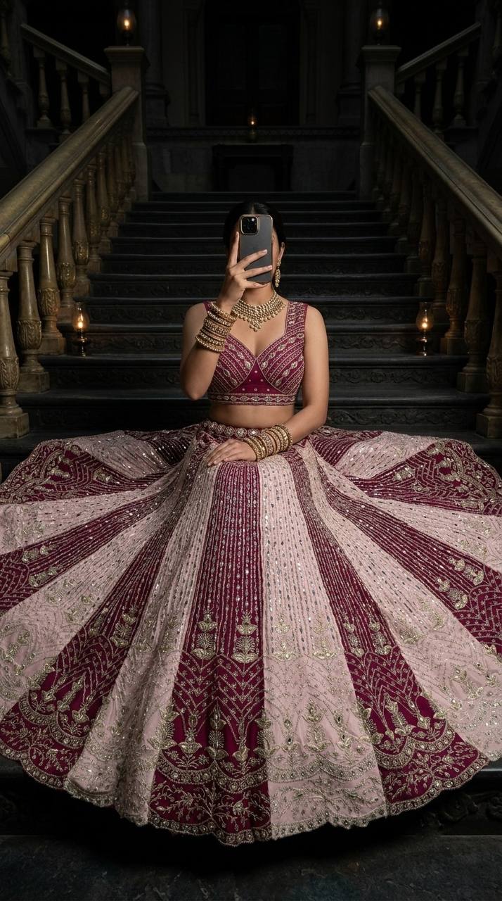 Premium Fox Georgette Sequins Mirror Work Lehenga Choli