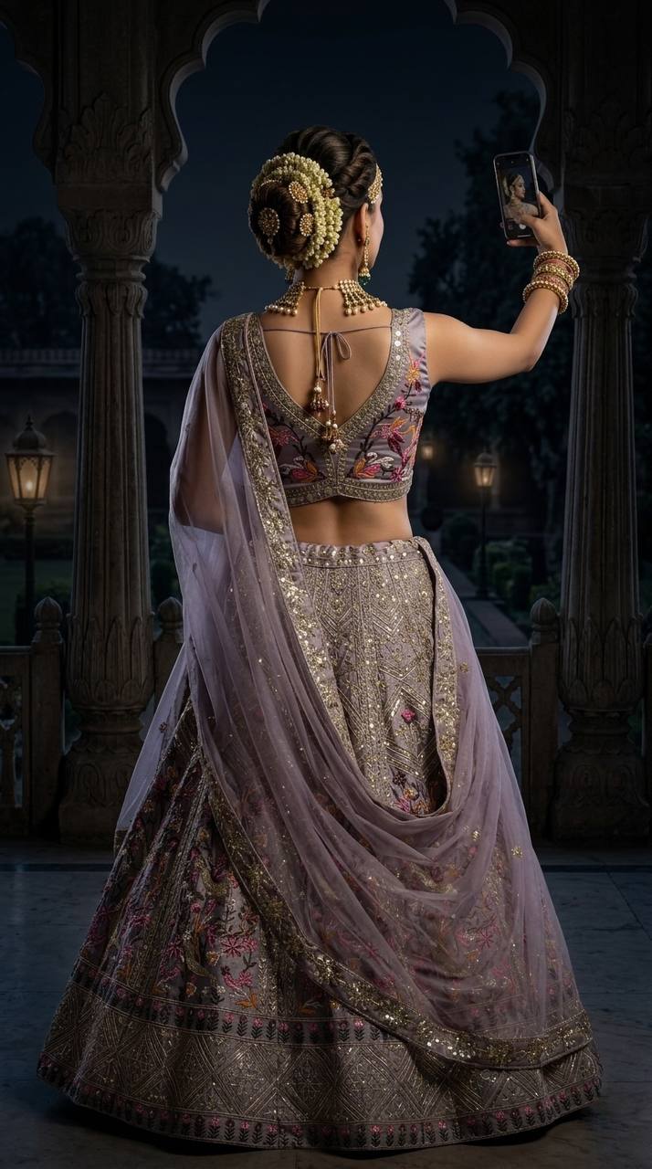 Royal Blue Satin Silk Lehenga choli Set