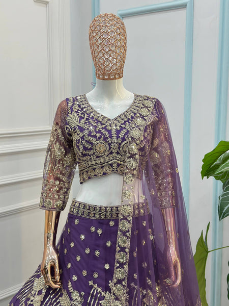 Designer Butterfly Net Lehenga Choli with Sequins & Cording Embroidery Work | Semi-Stitched Wedding & Party Wear Lehenga