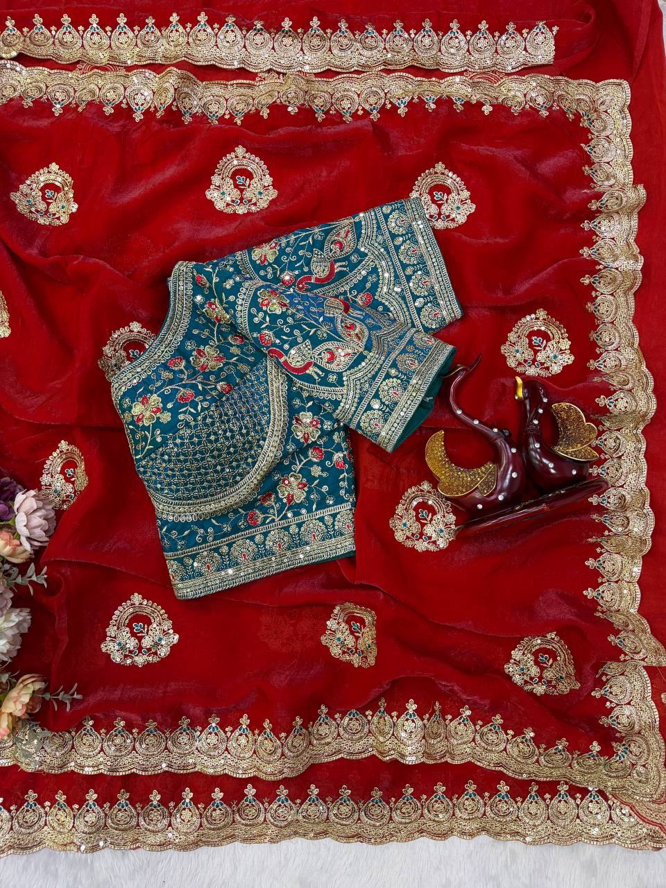 Sequance and Zari Embroidery Work with Full Stitched Blouse