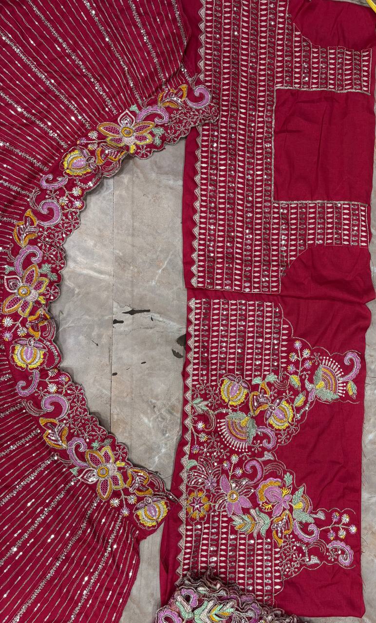Premium Barfi Silk Coding Sequins Embroidery Lehenga Choli Set