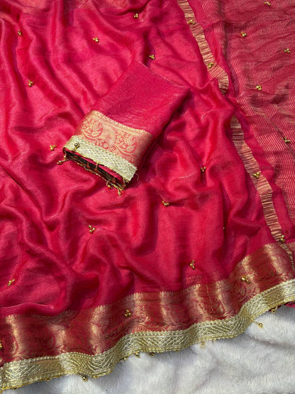 Premium Soft Tissue Silk Saree with Real Ghungroo Work & Minimal Border