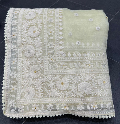Attractive Organza Silk With Fancy Embroidery Work Saree