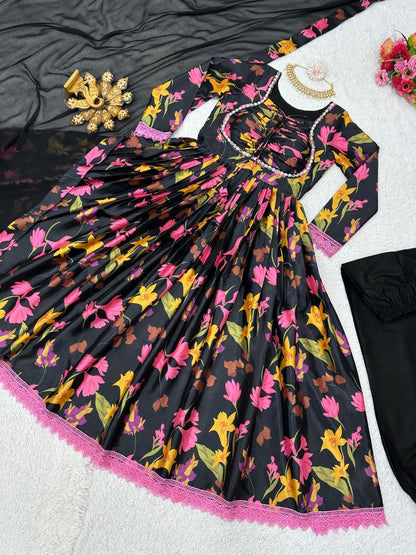 Beautiful Black color Digital Printed  Kurta Set with Dupatta