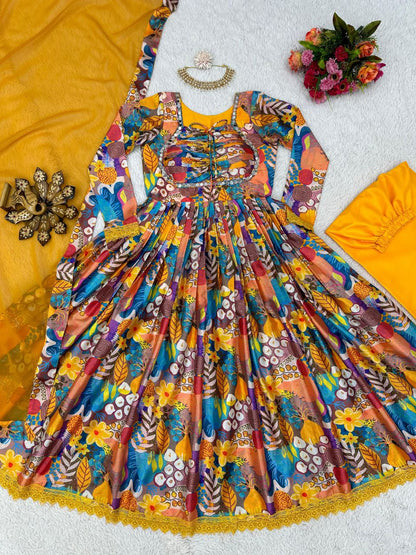 Beautiful Yellow color Digital Printed  Kurta Set with Dupatta