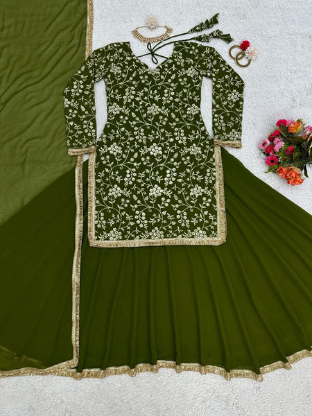 Beautiful Green Color Lehenga Style Sharara Suit